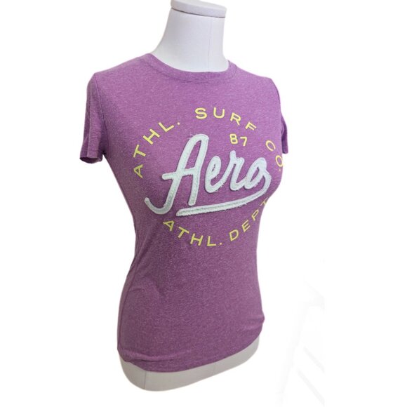 Vintage Y2K Aeropostale T Shirt Purple Embroidered AERO logo Short Sleeve Sz S - Picture 3 of 7